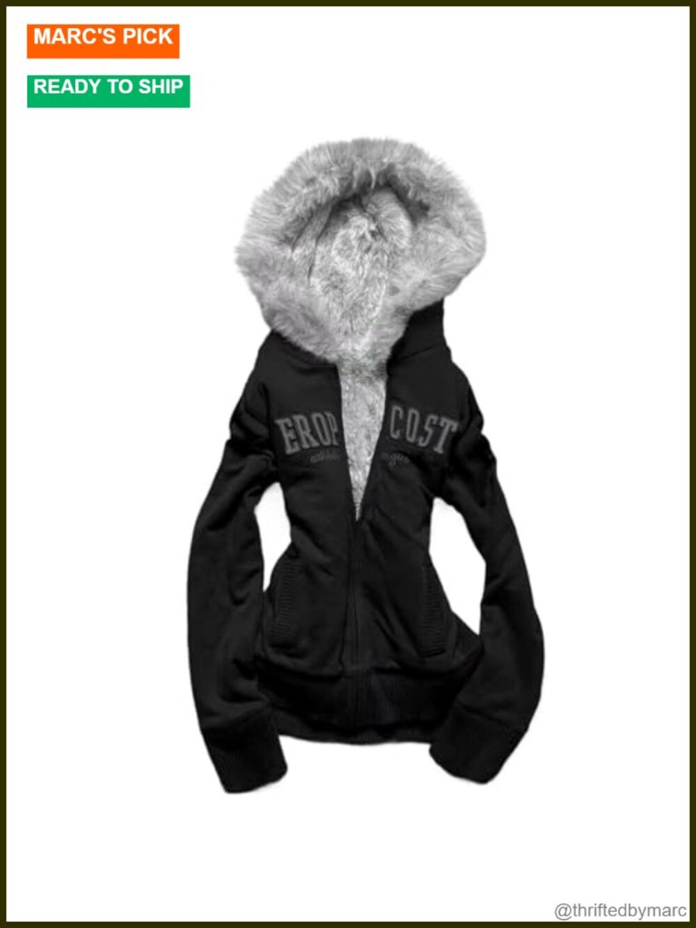 Y2K Grunge Zip-Up Hoodie with Faux Fur Collar Crop Streetwear